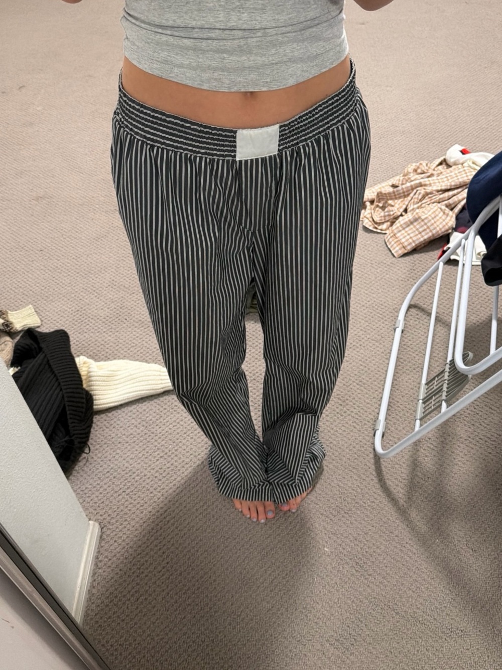 Lioness Black & White Vertical Stripe Wide-Leg Pants